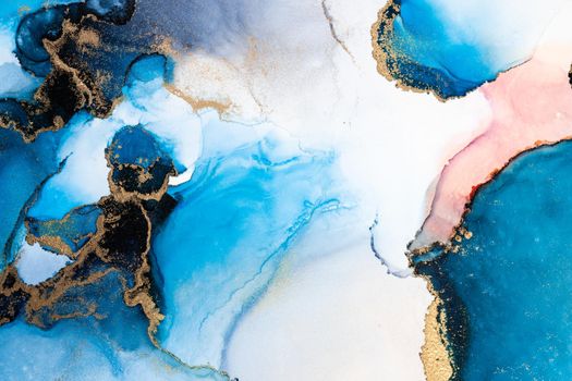 Luxury blue abstract background of marble liquid ink art painting on paper . Image of original artwork watercolor alcohol ink paint on high quality paper texture .