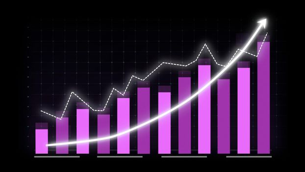 Business growth concept in allusive graph chart showing marketing sales profit increasing to future target . Excellent financial status of corporate business rise up . Finance and money 3D rendering .