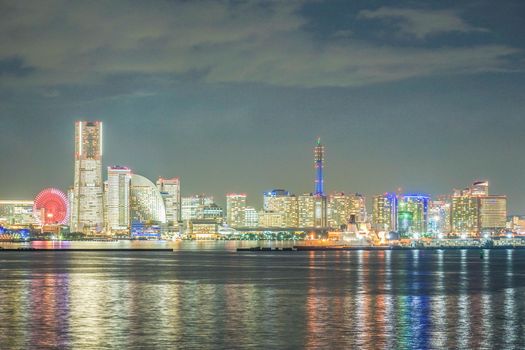 Night view of Yokohama Minato Mirai (at all night light up). Shooting Location: Yokohama-city kanagawa prefecture