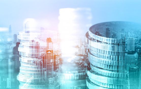 Finance and money technology background concept of business prosperity and asset management . Creative graphic show economy and financial growth by investment in valuable asset to gain wealth profit .