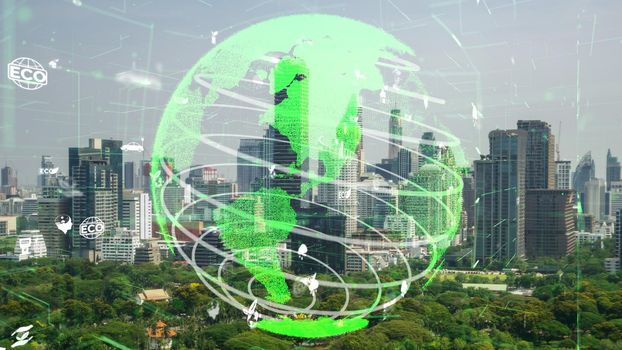 Green city technology shifting towards sustainable alteration concept by clean energy , recycling and zero waste management to reduce pollution generation and achieve ESG goals .