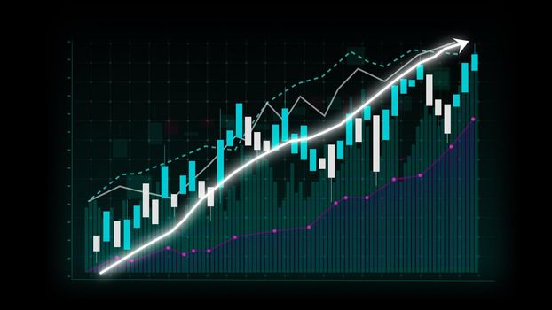 Business growth concept in allusive graph chart showing marketing sales profit increasing to future target . Excellent financial status of corporate business rise up . Finance and money 3D rendering .