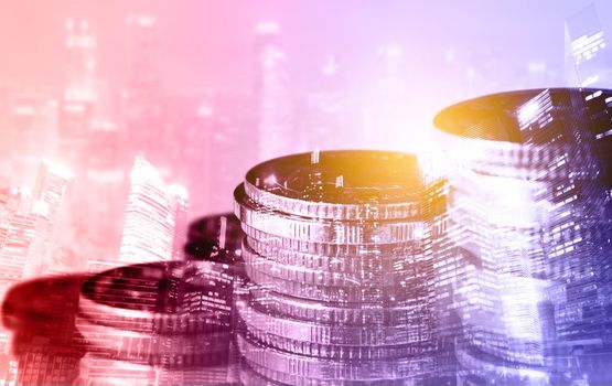 Finance and money technology background concept of business prosperity and asset management . Creative graphic show economy and financial growth by investment in valuable asset to gain wealth profit .
