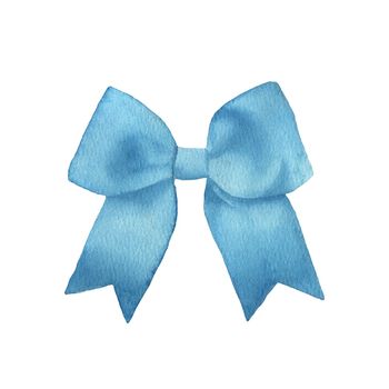 Watercolor blue bow isolated on white background