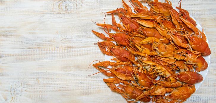 Boiled crayfish on the table. Selective focus. food.