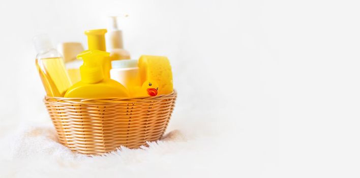 Accessories for bathing the baby. Selective focus. nature.