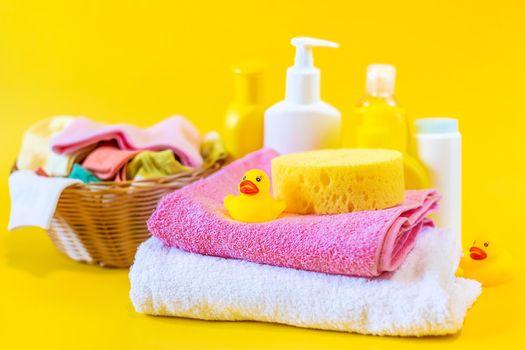 Accessories for bathing the baby. Selective focus. nature.