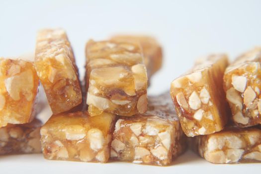 pea nuts sweet bar on a plate close up ,