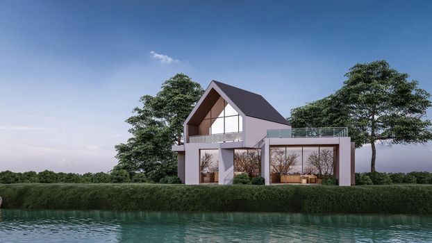 3D rendering illustration of modern house