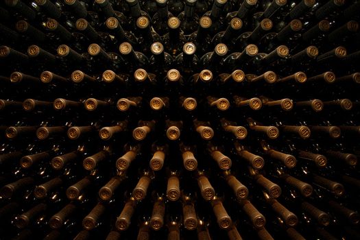 Old wine bottles. Selective focus