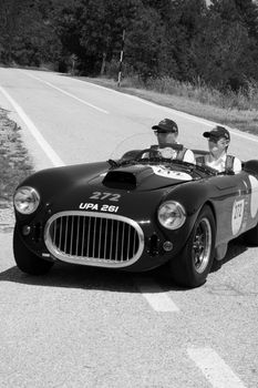 URBINO, ITALY - JUN 16 - 2022 : COOPER BRISTOL T25 BRISTOL 1953 on an old racing car in rally Mille Miglia 2022 the famous italian historical race (1927-1957