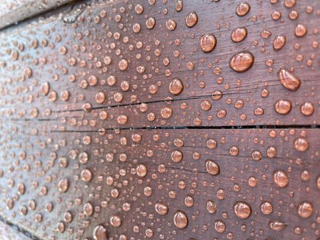 Lots of water drops on dark wood background