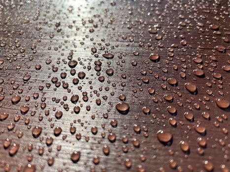 Lots of water drops on dark wood background