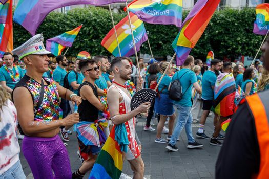 Dublin, Ireland, June 25th 2022. Ireland pride 2022 parade with people walking on one of the main city street. High quality photo