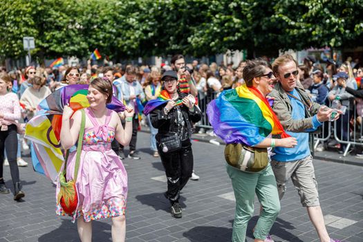 Dublin, Ireland, June 25th 2022. Ireland pride 2022 parade with people walking one one of the main city street. High quality photo