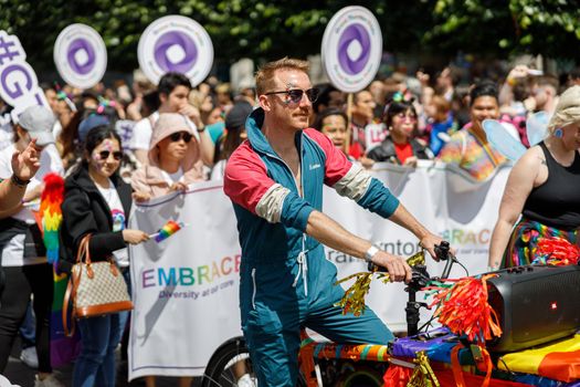 Dublin, Ireland, June 25th 2022. Ireland pride 2022 parade with people walking on one of the main city street. High quality photo