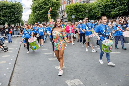 Dublin, Ireland, June 25th 2022. Ireland pride 2022 parade with people walking on one of the main city street. High quality photo