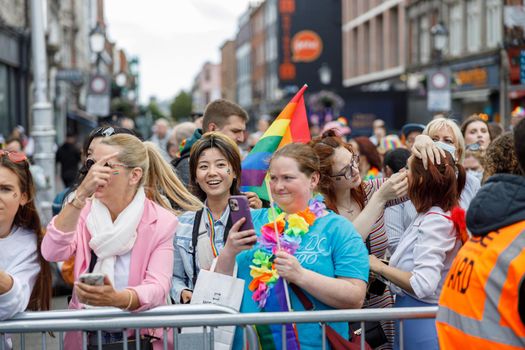 Dublin, Ireland, June 25th 2022. Ireland pride 2022 parade with people walking one one of the main city street. High quality photo