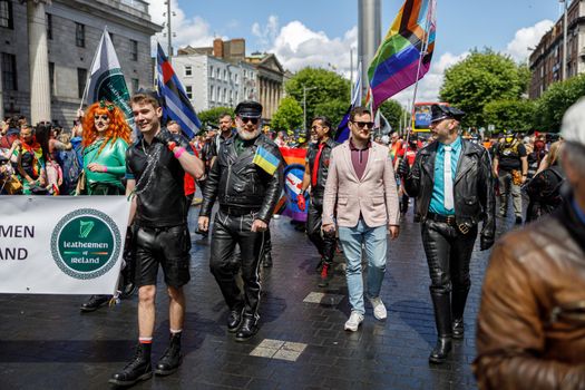 Dublin, Ireland, June 25th 2022. Ireland pride 2022 parade with people walking on one of the main city street. High quality photo