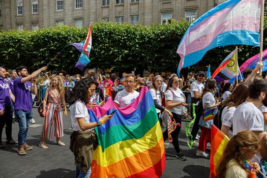 Dublin, Ireland, June 25th 2022. Ireland pride 2022 parade with people walking on one of the main city street. High quality photo