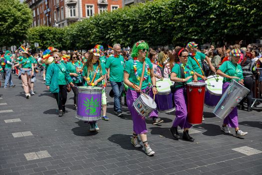 Dublin, Ireland, June 25th 2022. Ireland pride 2022 parade with people walking on one of the main city street. High quality photo