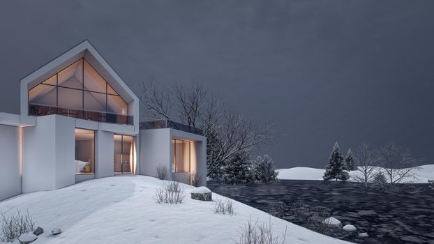 3D rendering illustration of modern house