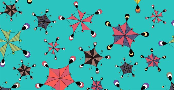 Abstract cartoon doodle background. Funny geometric figures similar to umbrellas. An excellent choice for fabrics, textiles, wallpaper, wrapping paper, etc.