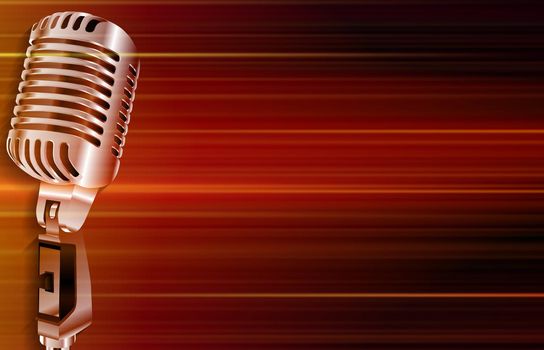 abstract blurred music background with retro microphone on red