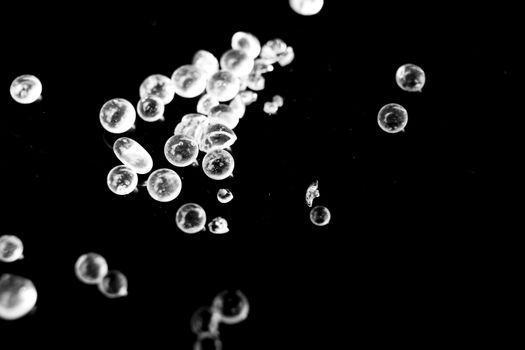 Silica Gel Beads on black background. Macro photography.