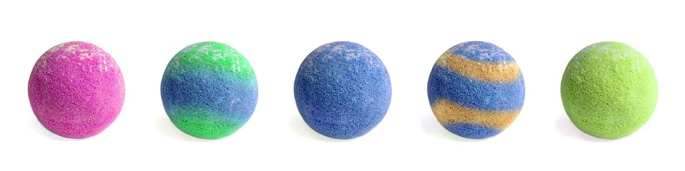 Set of aromatic bath bombs on a white background. aromatic bath balls of different colors