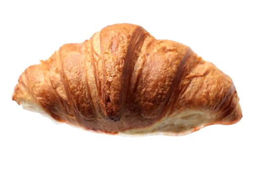 On a white background is a delicious croissant. Fresh pastries. Food isolate