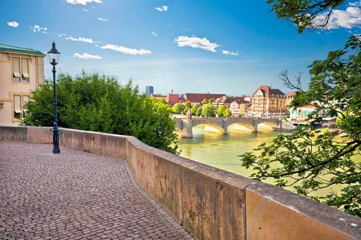 Basel view from upper town to Rhine river and bridge, Switzerland