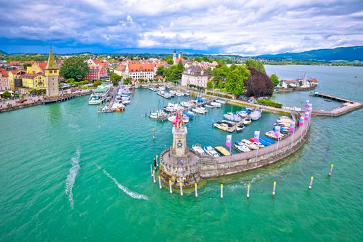 Town of Lindau on Bodensee lake harbor aerial view, Bavaria region of Germany