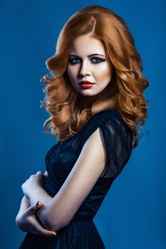 beauty portrait of stylish woman with elegant hairstyle and makeup