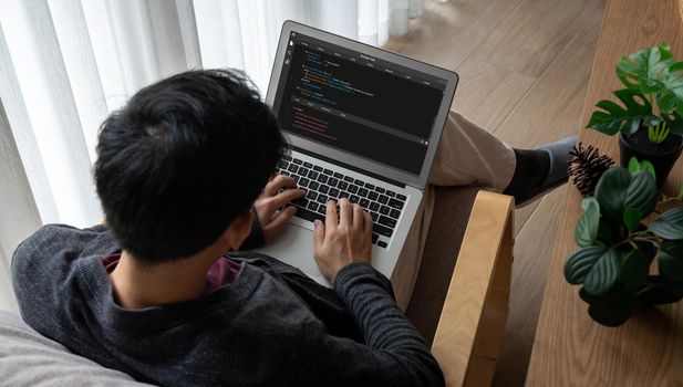 Software development programming on computer screen for modish application and program coding