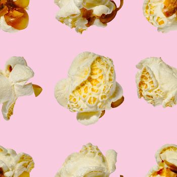 seamless pattern - popcorn. popcorn on a pink background, pattern for designer. packing design background