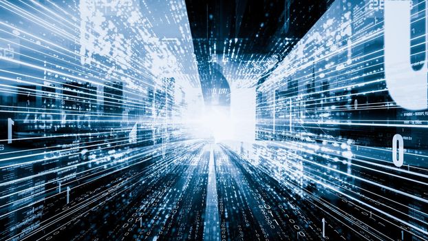 Software development, application programming code and tacit computer coding . Concept of smart digital transformation and technology disruption that changes global trends in new information era .