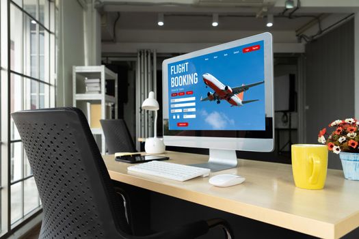 Online flight booking website provide modish reservation system . Travel technology concept .