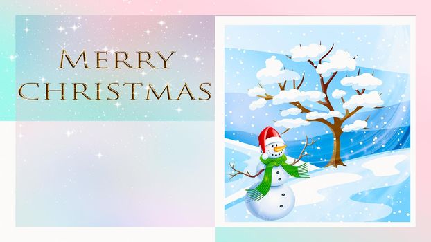 Beautiful Christmas card in vintage style with a picture of a snowman.