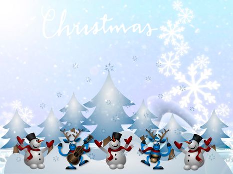 Beautiful Christmas card in vintage style with the image of snowmen.