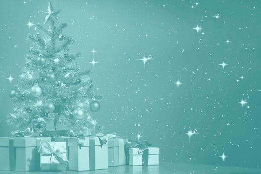 Background for greeting card with Christmas with the image of a Christmas tree with gifts.