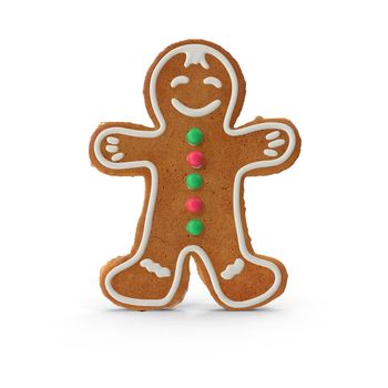 On a white background Christmas gift: gingerbread in the form of a boy. Presented on a white background.