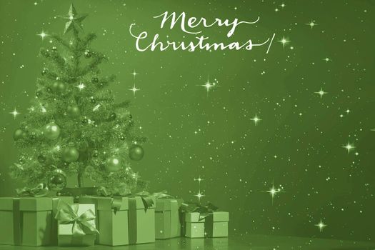 Background for greeting card with Christmas with the image of a Christmas tree with gifts.