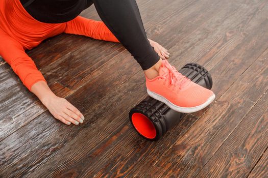 Closeup foam roller. Myofascial equipment