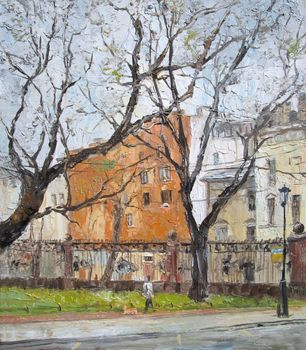 Spring day in Saint Petersburg, oil painting. High quality photo