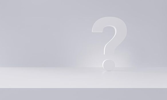 Question mark in white studio background. 3d rendering.
