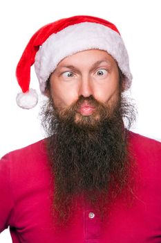 portrait of happy man with new year hat on white background