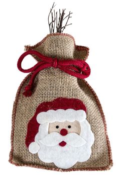Christmas gift: a bag with the image of Santa Claus on a white background. 3D rendering.