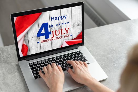 United states flag on white, weathered clapboard background with july 4th greeting. High quality photo