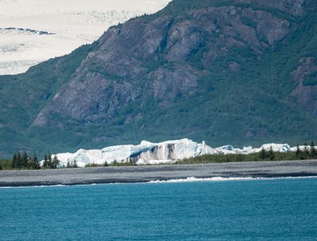 Wide view of the Bear Glacier entering Resurrection Bay near Seward Alaska